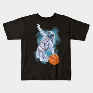Astronaut Basketball in Outer Space Kids T-Shirt
